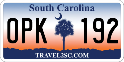 SC license plate OPK192