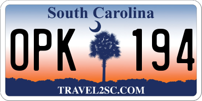 SC license plate OPK194