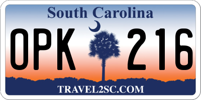 SC license plate OPK216
