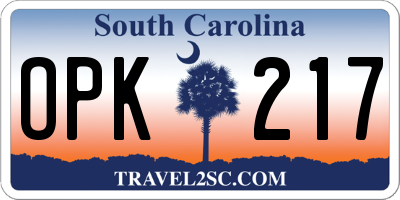SC license plate OPK217