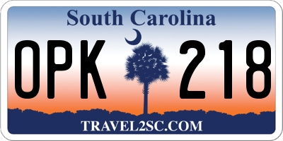 SC license plate OPK218