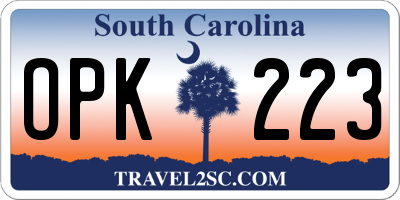 SC license plate OPK223