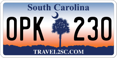 SC license plate OPK230