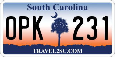 SC license plate OPK231