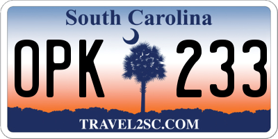 SC license plate OPK233