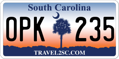 SC license plate OPK235
