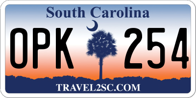 SC license plate OPK254