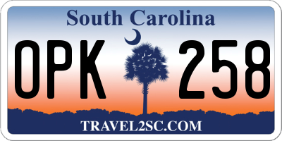 SC license plate OPK258