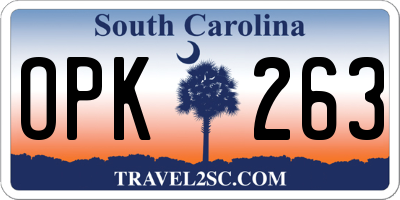 SC license plate OPK263