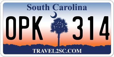 SC license plate OPK314