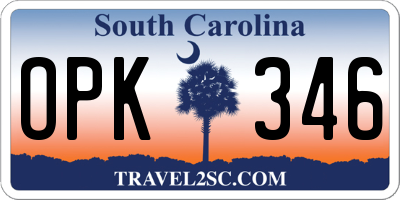 SC license plate OPK346