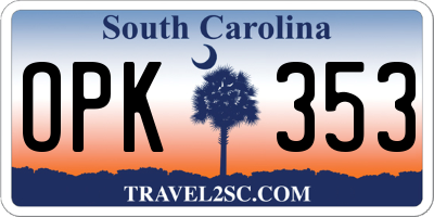 SC license plate OPK353