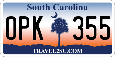 SC license plate OPK355