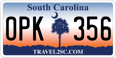 SC license plate OPK356
