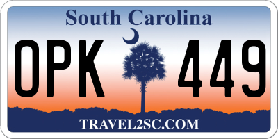 SC license plate OPK449