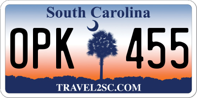 SC license plate OPK455