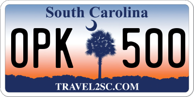 SC license plate OPK500