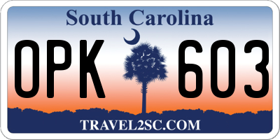 SC license plate OPK603