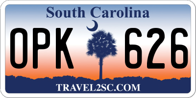 SC license plate OPK626