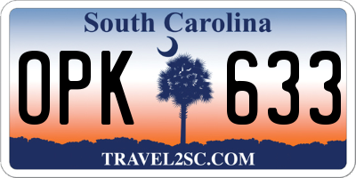 SC license plate OPK633