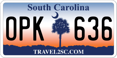 SC license plate OPK636
