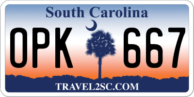 SC license plate OPK667