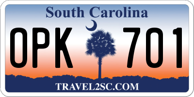 SC license plate OPK701