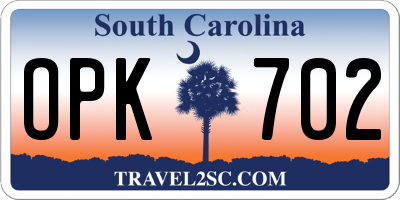 SC license plate OPK702