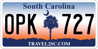 SC license plate OPK727