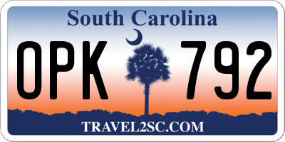 SC license plate OPK792