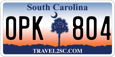 SC license plate OPK804