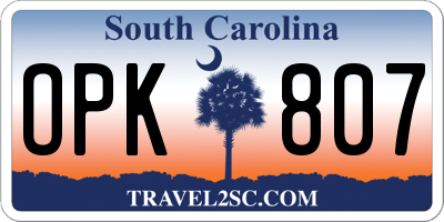 SC license plate OPK807