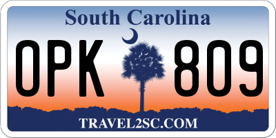 SC license plate OPK809