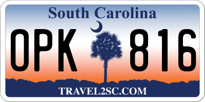 SC license plate OPK816