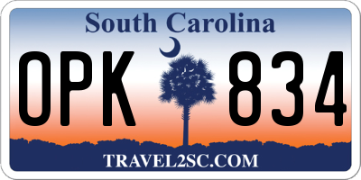 SC license plate OPK834