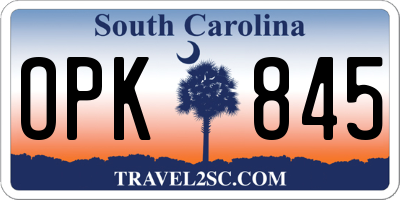 SC license plate OPK845
