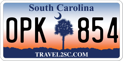 SC license plate OPK854