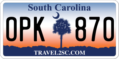 SC license plate OPK870