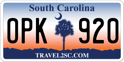 SC license plate OPK920