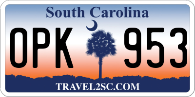 SC license plate OPK953