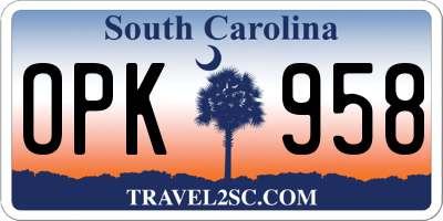 SC license plate OPK958