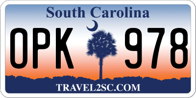 SC license plate OPK978