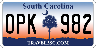 SC license plate OPK982
