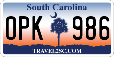 SC license plate OPK986