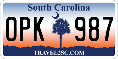 SC license plate OPK987