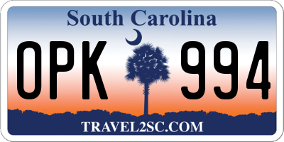 SC license plate OPK994
