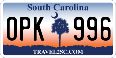 SC license plate OPK996
