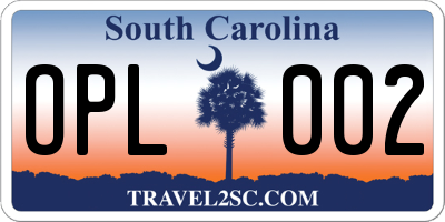 SC license plate OPL002
