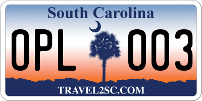 SC license plate OPL003