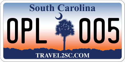 SC license plate OPL005